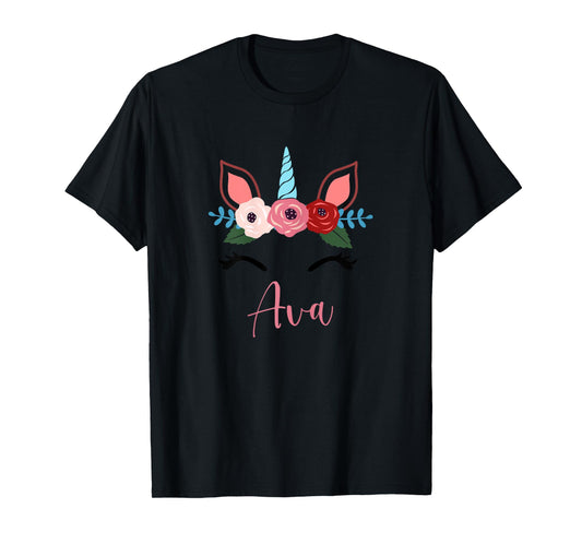 Cute Ava Magical Floral Unicorn For Girls T-Shirt