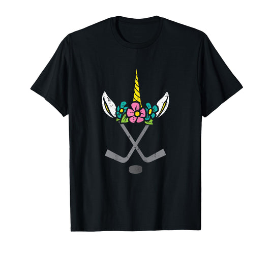 Unicorn Head Ice Hockey Cute Sports Player Girls Kids Women T-Shirt