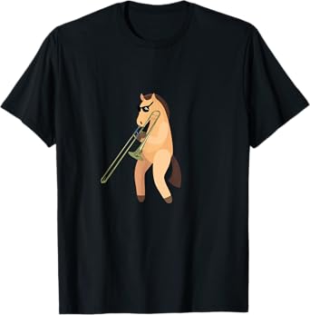 Funny Horse Wearing Sunglasses Playing Trombone T-Shirt