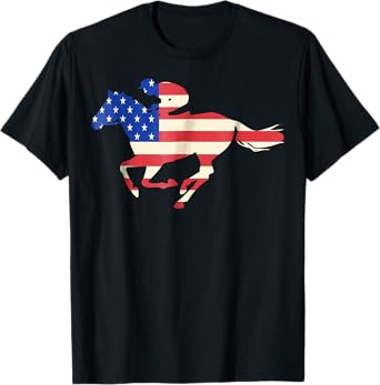 Horse Racing American Flag Equestrian Jockey Women Girls Kids Men T-Shirt