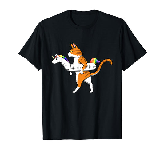 Funny Cat with Unicorn Swimming Ring Pool Cats T-Shirt