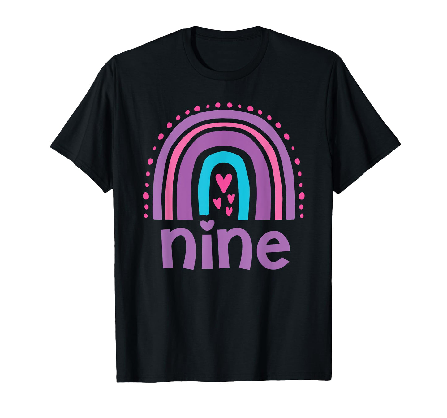 Girl's 9th Birthday Boho Rainbow Nine 9 Years Old Colorful T-Shirt