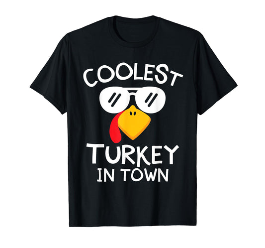 Funny Coolest Turkey in Town Cute Thanksgiving Boys Girls T-Shirt