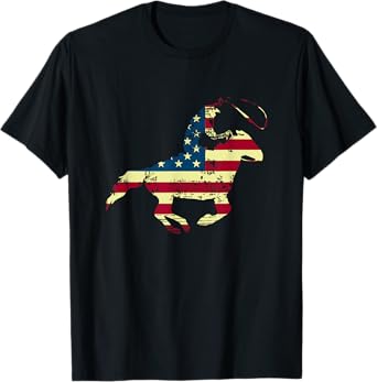 Rodeo Cowboy Lasso Wrangler USA Flag Patriotic 4th of July T-Shirt