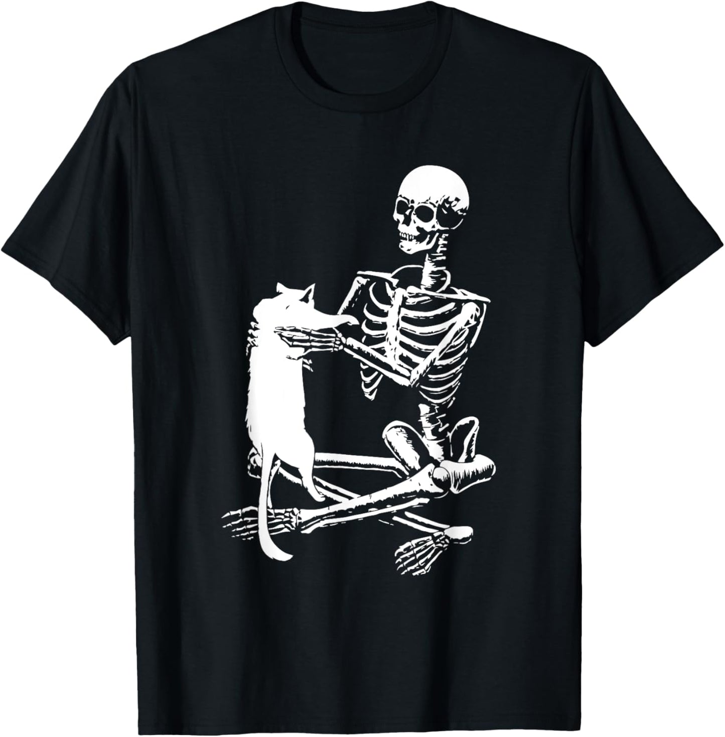 Skeleton Holding A Cat Shirt Lazy Halloween Costume Skull T-Shirt