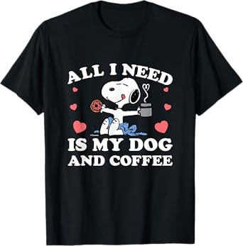Peanuts - Snoopy All I Need My Dog And Coffee Hearts T-Shirt