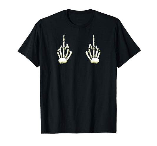 Skeleton Middle Finger Hands Boobs Halloween Fuck off T-Shirt