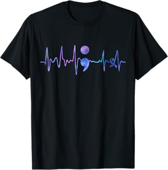 Heartbeat Semicolon Suicide Prevention Awareness T-Shirt
