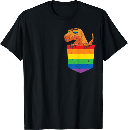 Funny Pocket dinosaur LGBT Animal Rainbow Flag Gay Pride T-Shirt