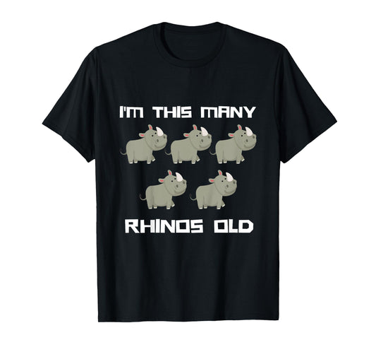 I'm This Many Rhinos Old - Rhino 5th Birthday 5 Years Old T-Shirt