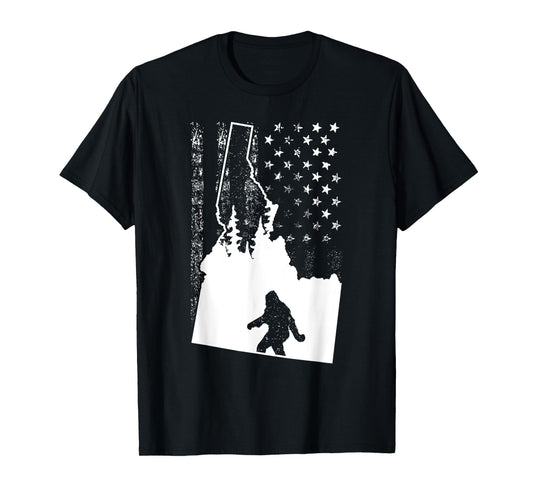 Idaho Bigfoot American Flag Silhouette Sasquatch Usa Flag Women Girls Kids Men T-Shirt