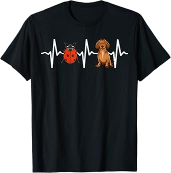 Red Ladybug Brown Dachshund Heartbeat Dog Lover T-Shirt