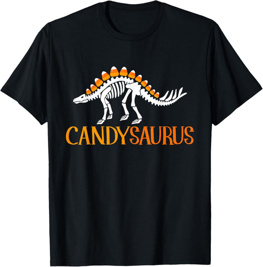 Candysaurus Lazy Halloween Costume Funny Dinosaur Candy Corn T-Shirt