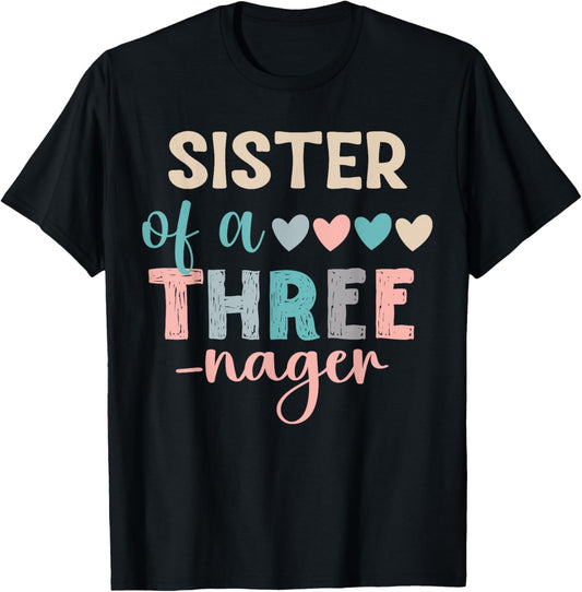 Sister Of A Threenager 3rd Birthday Matching Family Boho T-Shirt