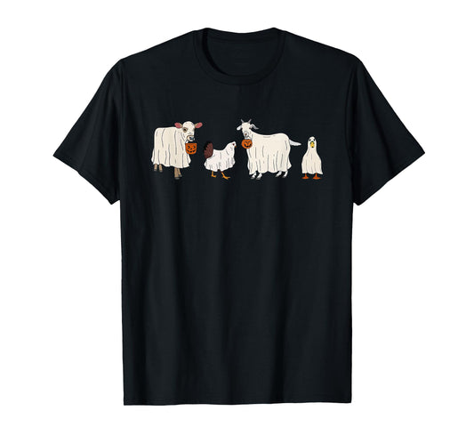 Funny Ghost Cow Halloween Farm Animals Pumpkin Spooky Season T-Shirt