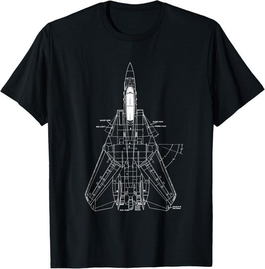 F14 Tomcat Navy Fighter Jet Diagram Blueprint T-Shirt