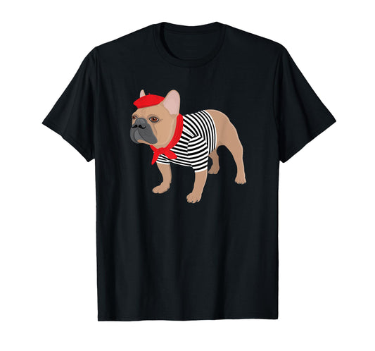French Bulldog Dog with French Beret Hat Funny Animal Pun T-Shirt