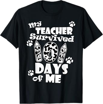 My Teacher Survived 101 days of Me School Dalmatian Dog T-Shirt for Men Women Girls Kids