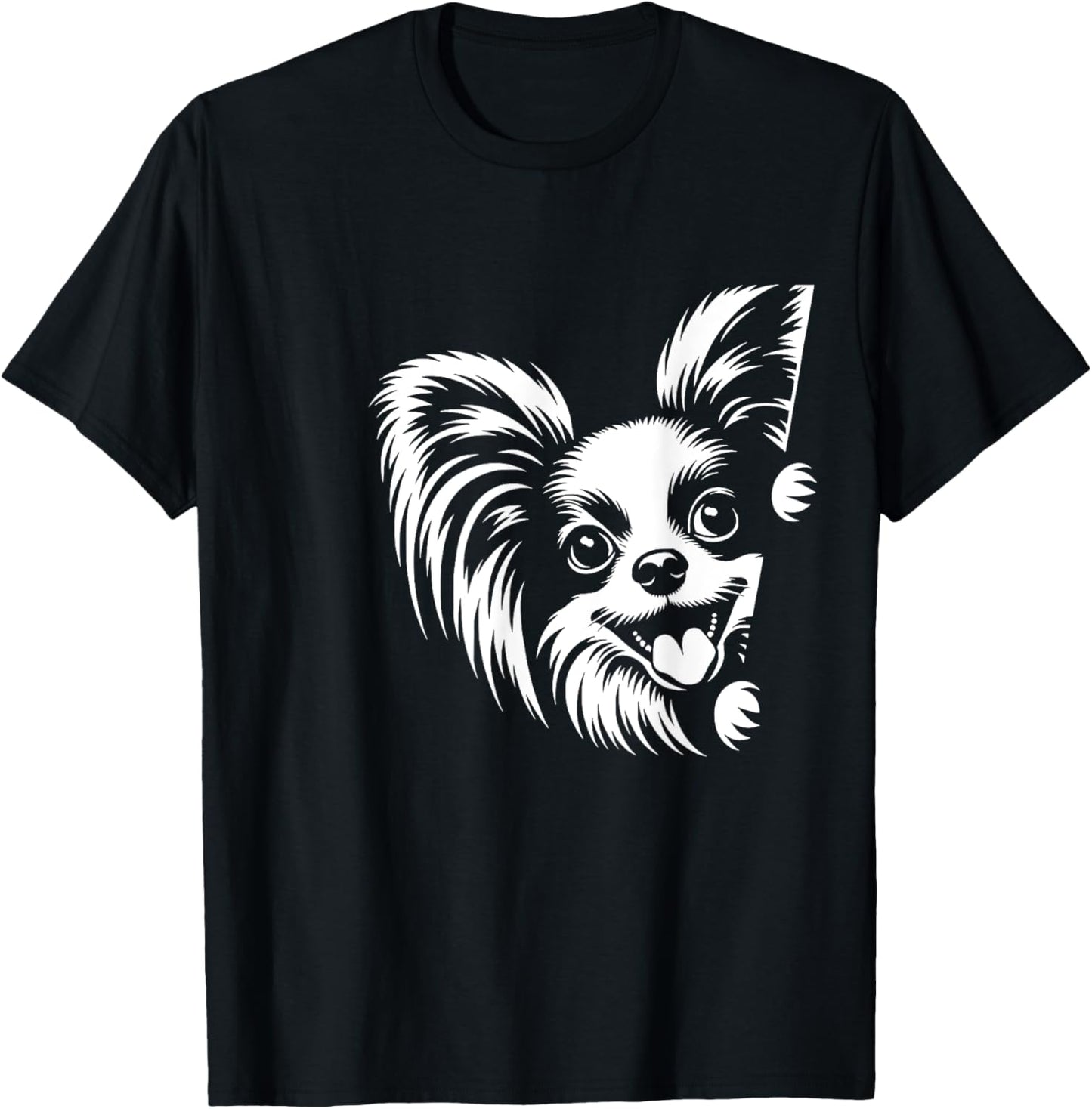 Cute Peeking Papillon Dog Graphic Design T-Shirt