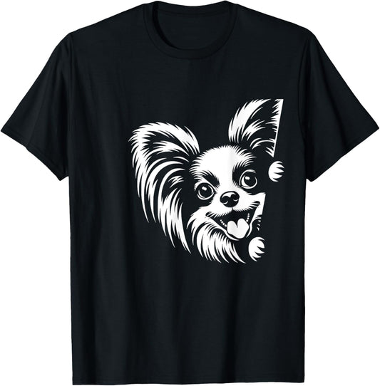 Cute Peeking Papillon Dog Graphic Design T-Shirt