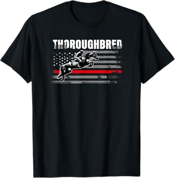 Thoroughbred Racing Horse American Flag T-Shirt for Women Kids Men