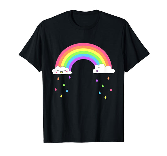 Kids Smiling Happy Rainbow Raining Clouds Cute T-Shirt for Girls T-Shirt