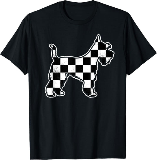 Checkered Dog Schnauzer Retro Vintage Checkered Schnauzer T-Shirt