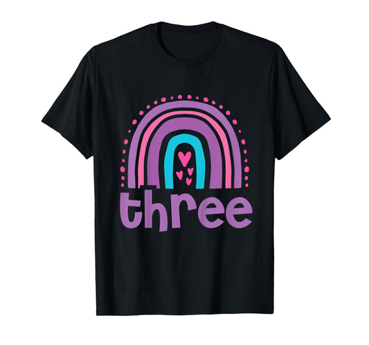 Girl's 3rd Birthday Boho Rainbow Three 3 Years Old Birthday T-Shirt