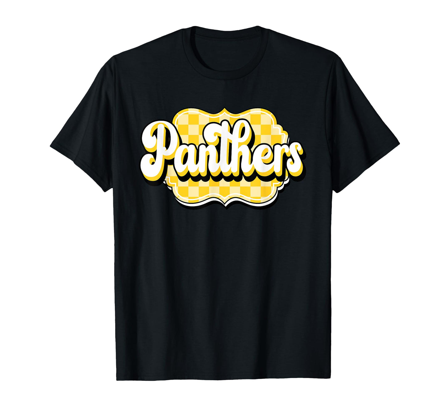 Panthers Checkered Print School Spirit Yellow Panthers T-Shirt