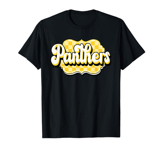 Panthers Checkered Print School Spirit Yellow Panthers T-Shirt