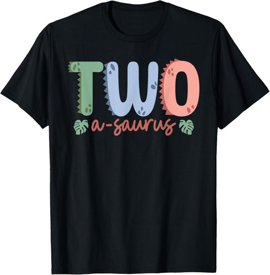2 Years Old Two Saurus Dinosaur Family 2nd Birthday Matching T-Shirt