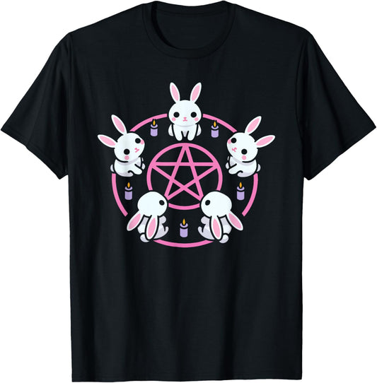 Bunny Rabbit Pentacle Pentagram Pink Pastel Goth Dark Humor T-Shirt
