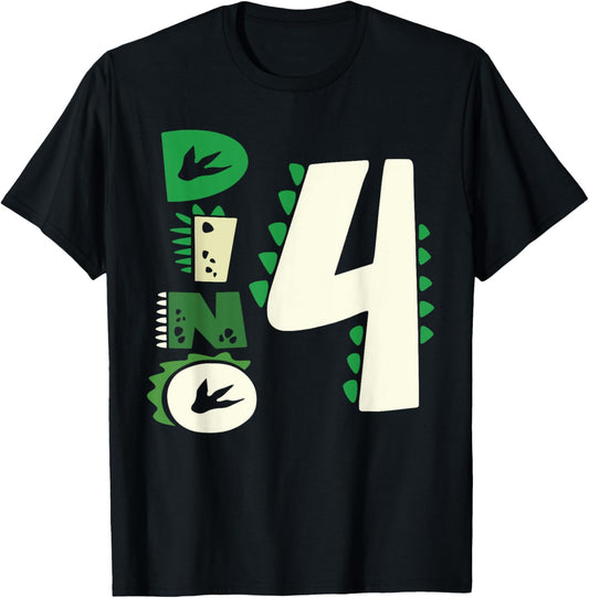 Dino Four Birthday Saurus Dinosaur Birthday Mom Dad Kids T-Shirt