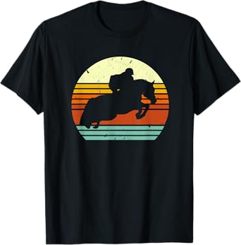 English Horse Show Jumping on Retro Sun Style T-Shirt