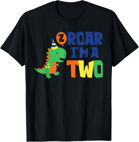 Roar I'm a Two 2nd Birthday For Boy Saurus Rex Dinosaur T-Shirt