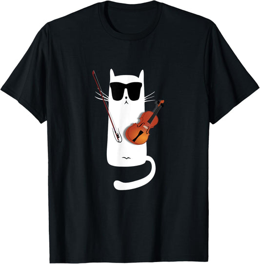 Funny Cat Wearing Sunglasses Playing Violin T-Shirt