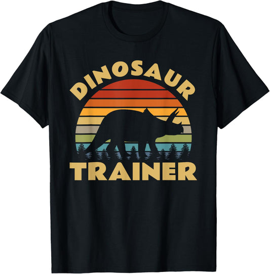 Dinosaur Trainer Halloween Costume Retro Sunset Dino Outline T-Shirt