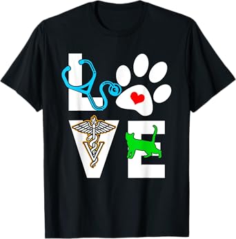 Love With Paw Print Stethoscope Veterinary Medicine T-Shirt T-Shirt