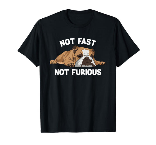 English Bulldog Sleeping Not Fast Not Furious Funny Slogan T-Shirt for Men Women Girls Kids