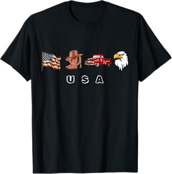 Cowboy Boots Hat Semi Trucks Driver Eagle American Flag T-Shirt