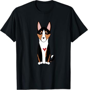 Tricolor Basenji Dog - Hound Breed - with a red heart T-Shirt
