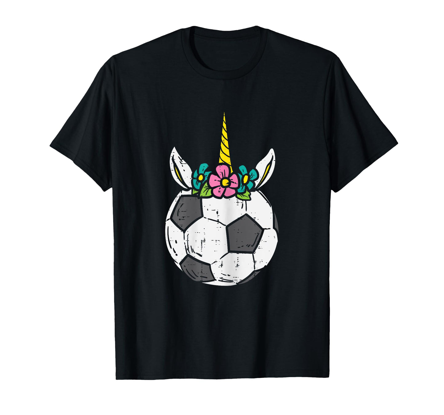 Unicorn Head Soccer Ball Cute Football Player Girls Women T-Shirt