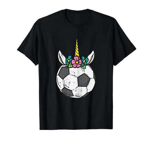 Unicorn Head Soccer Ball Cute Football Player Girls Women T-Shirt