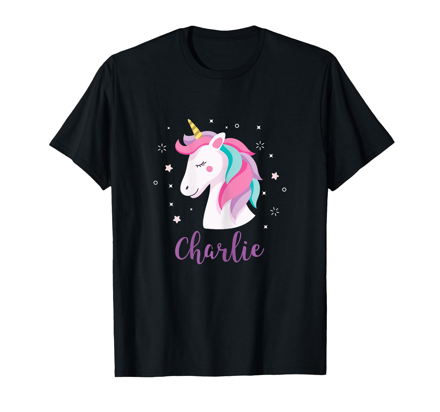 Cute Charlie Unicorn Personalized Name Girls Gifts T-Shirt