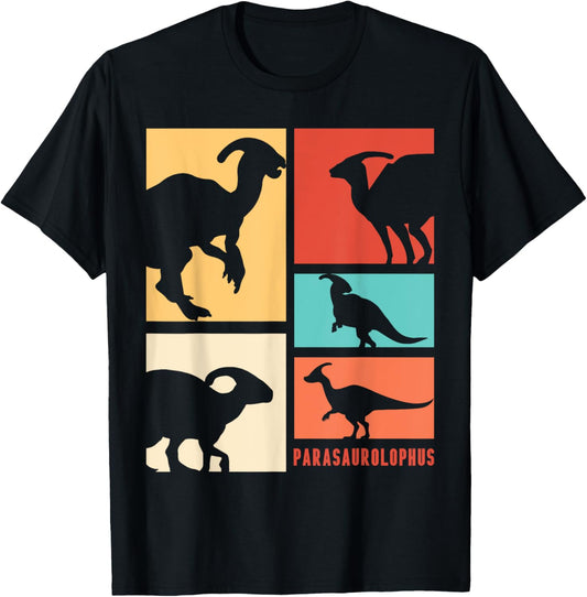 Parasaurolophus Dinosaur Parasaurolophuses Silhouette Retro T-Shirt