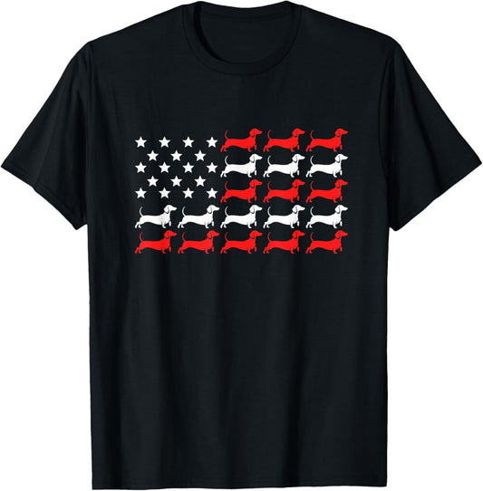 American Flag with Dachshund Dog 4th of july T-Shirt