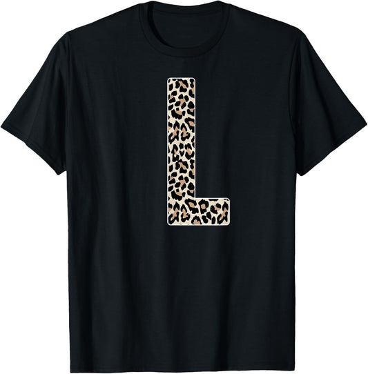 Leopard Print, Cheetah Print, Animal Print Letter L Cat T-Shirt