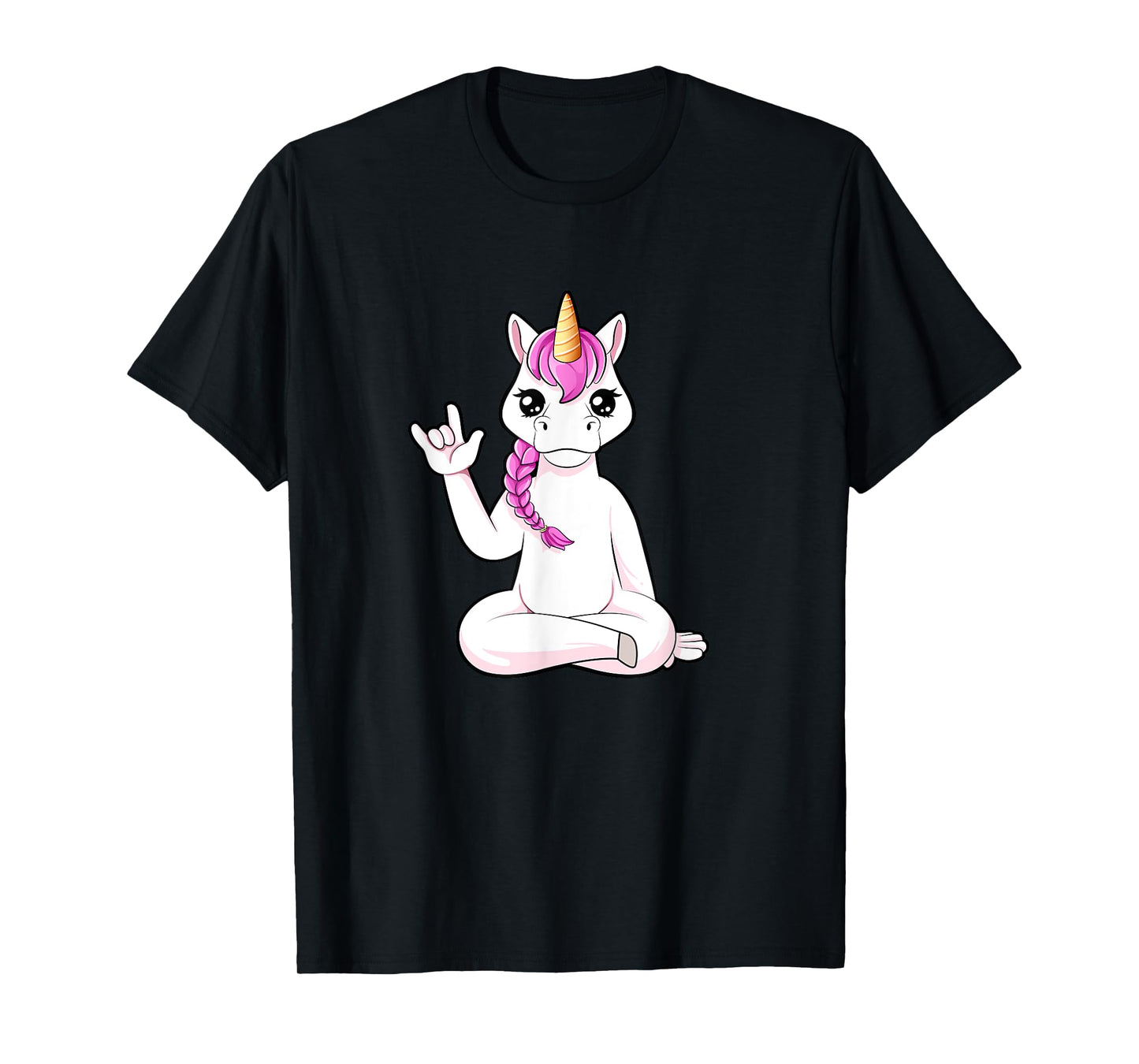 Cartoon unicorn shows I love you - ASL hand gesture T-Shirt