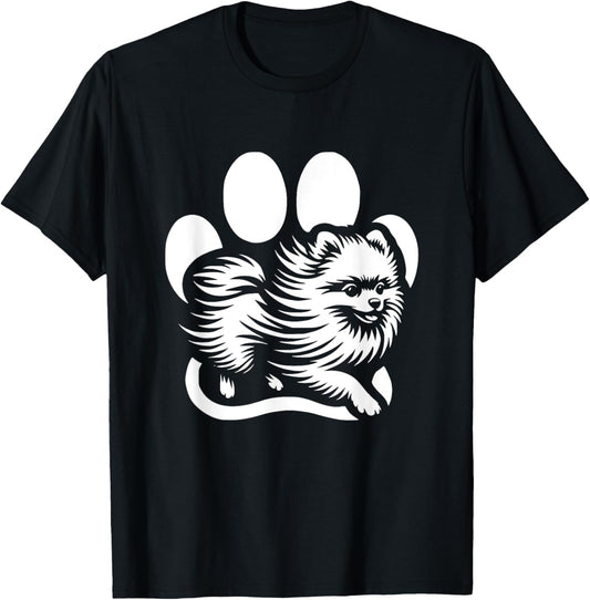 Cute Pomeranian Running Dog With Paw Graphic Design T-Shirt