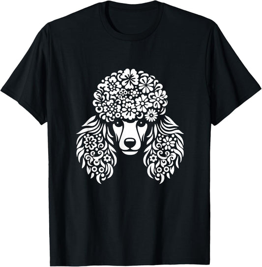 Floral Poodle Face Dog With Flowers Graphic Design T-Shirt